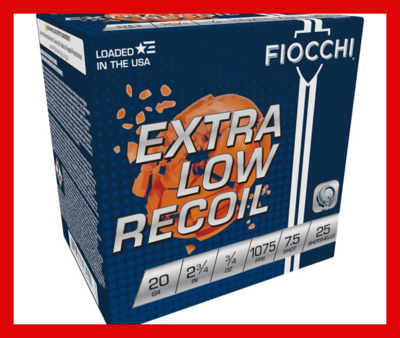 Fiocchi Low Recoil Lite Trainer Load, 20ga 2-3/4&quot; 7.5 Shot Ammo, 1075FPS, 25Bx