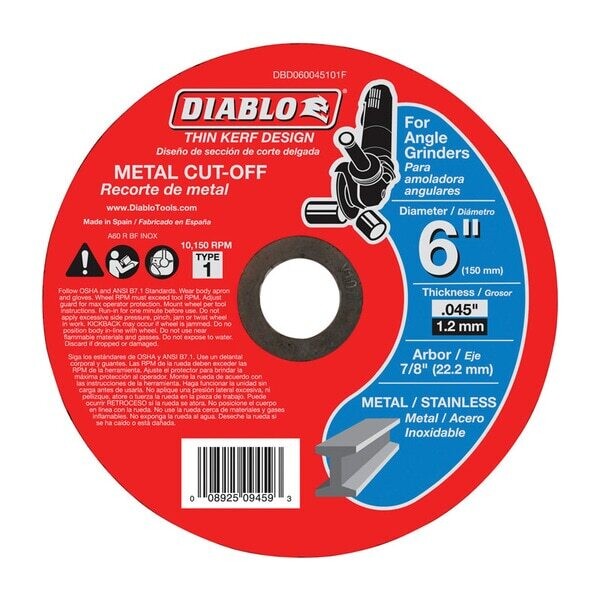 Diablo DBD060045101F Thin Kerf Metal Cut-Off Disc, 6&quot; X .045&quot; X 7/8&quot;