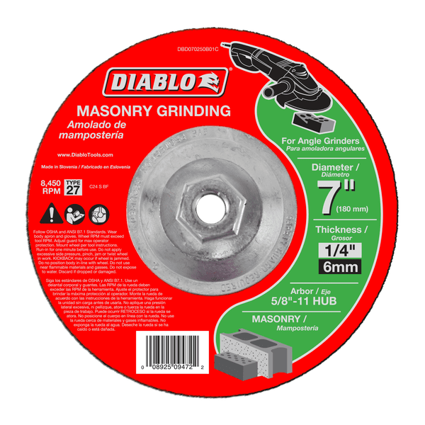 Diablo DBD070250B01C Type 27 Masonry Grinding Disc, 7&quot; X 1/4&quot; X 5/8&quot;-11