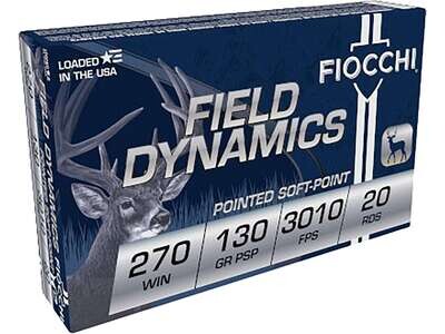 Fiocchi Field Dynamics .270 Winchester Ammo, 130gr, PSP, 3010FPS, 20Ct