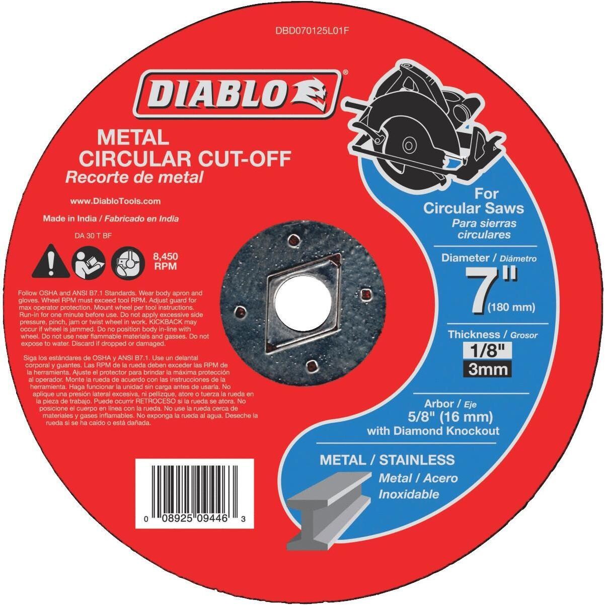 Diablo DBD070125L01F Metal Cut-Off Disc, 7&quot; X 1/8&quot; X 5/8&quot;