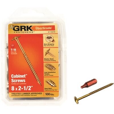 GRK 113079 Lo-Profile Cabinet Screws, 8X2-1/2&quot; 100Pk