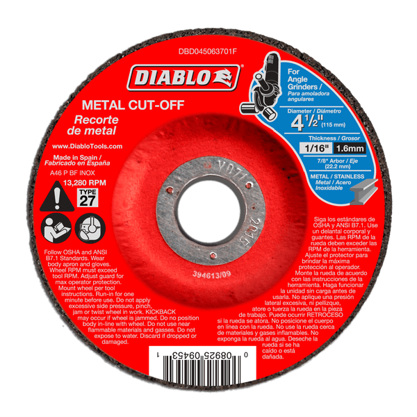 Diablo DBD045063701F Metal Cut-Off Disc, 4-1/2&quot; X 1/16&quot; X 7/8&quot;