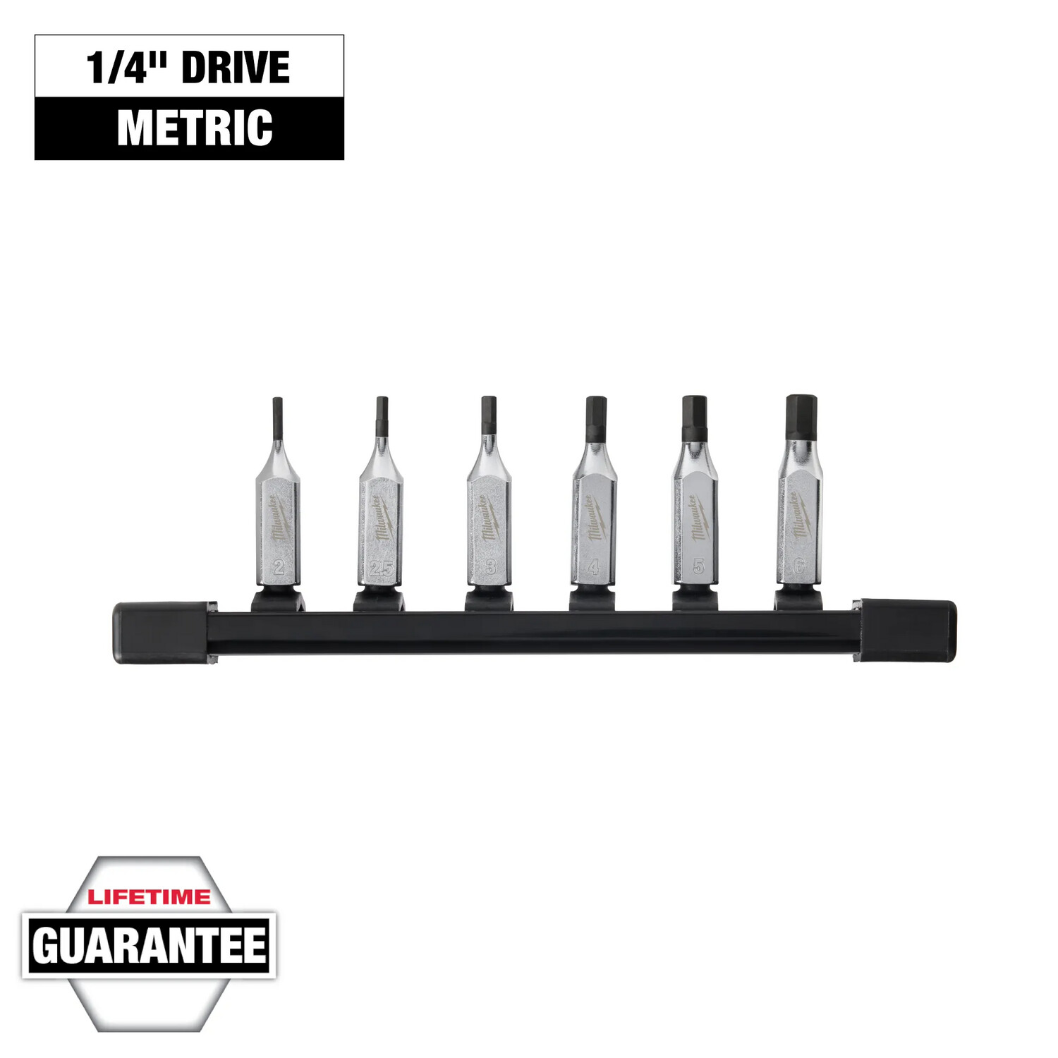 Milwaukee 1/4&quot; Drive METRIC FourFlat™ 6Pc Hex Bit Socket Set, 2-6mm
