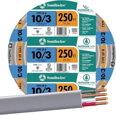 Southwire 10/3UF-WGX250 Building Wire, 10/3UF-w/G X 250Ft
