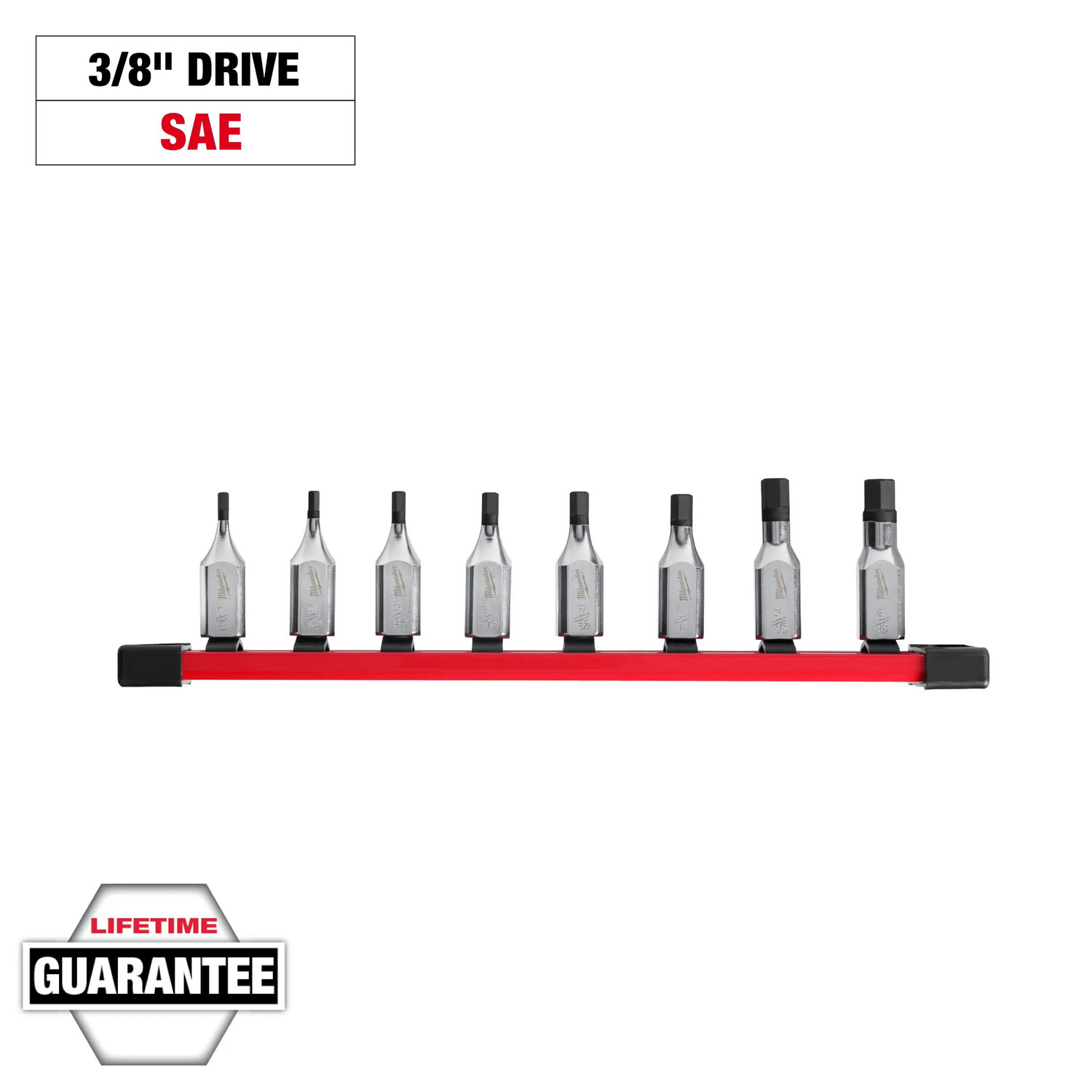 Milwaukee 3/8&quot; Drive SAE FourFlat™ 8Pc Hex Bit Socket Set, 1/8&quot;-3/8&quot;