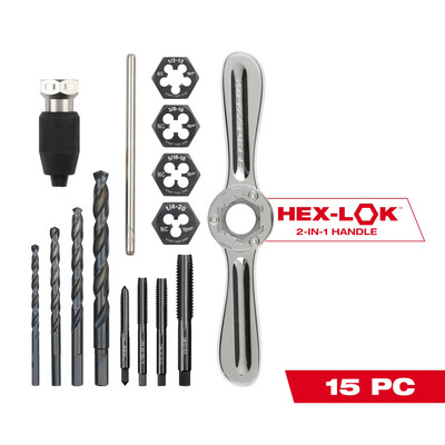Milwaukee 15-Pc. SAE Tap &amp; Die Set, 1/4-20 to 1/2-13NC