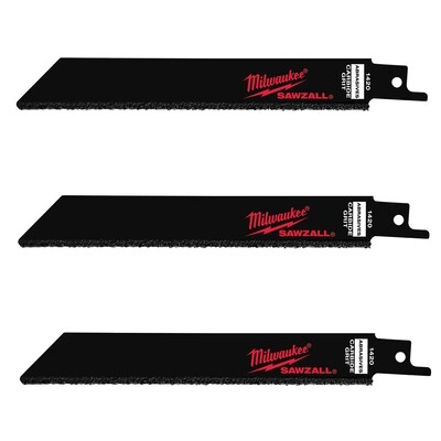 Milwaukee 48-00-1420 Super SawzAll Metal Cutting Blades, 6&quot; Tungsten Carbide Grit, 3Pk
