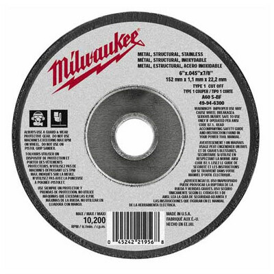 Milwaukee Hi-Speed Metal Cut-off Disc, 6&quot;X.045&quot;X7/8&quot;