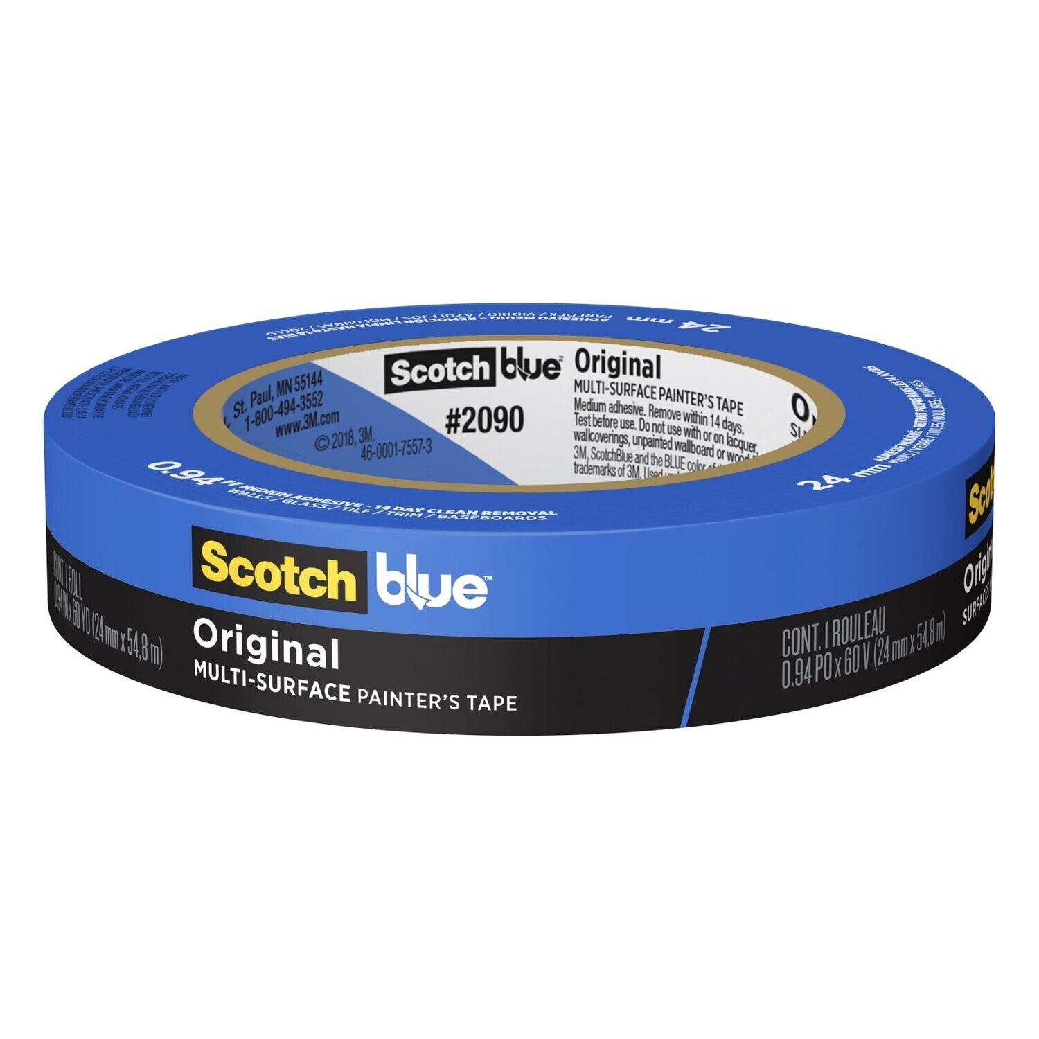Scotch Blue 2090-24NC Blue Masking Tape, 1&quot;X60Yd