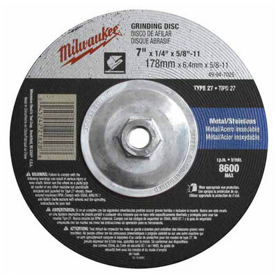 Milwaukee Hi-Speed Metal Grinding Disc, 7&quot;X1/4&quot;X7/8&quot;