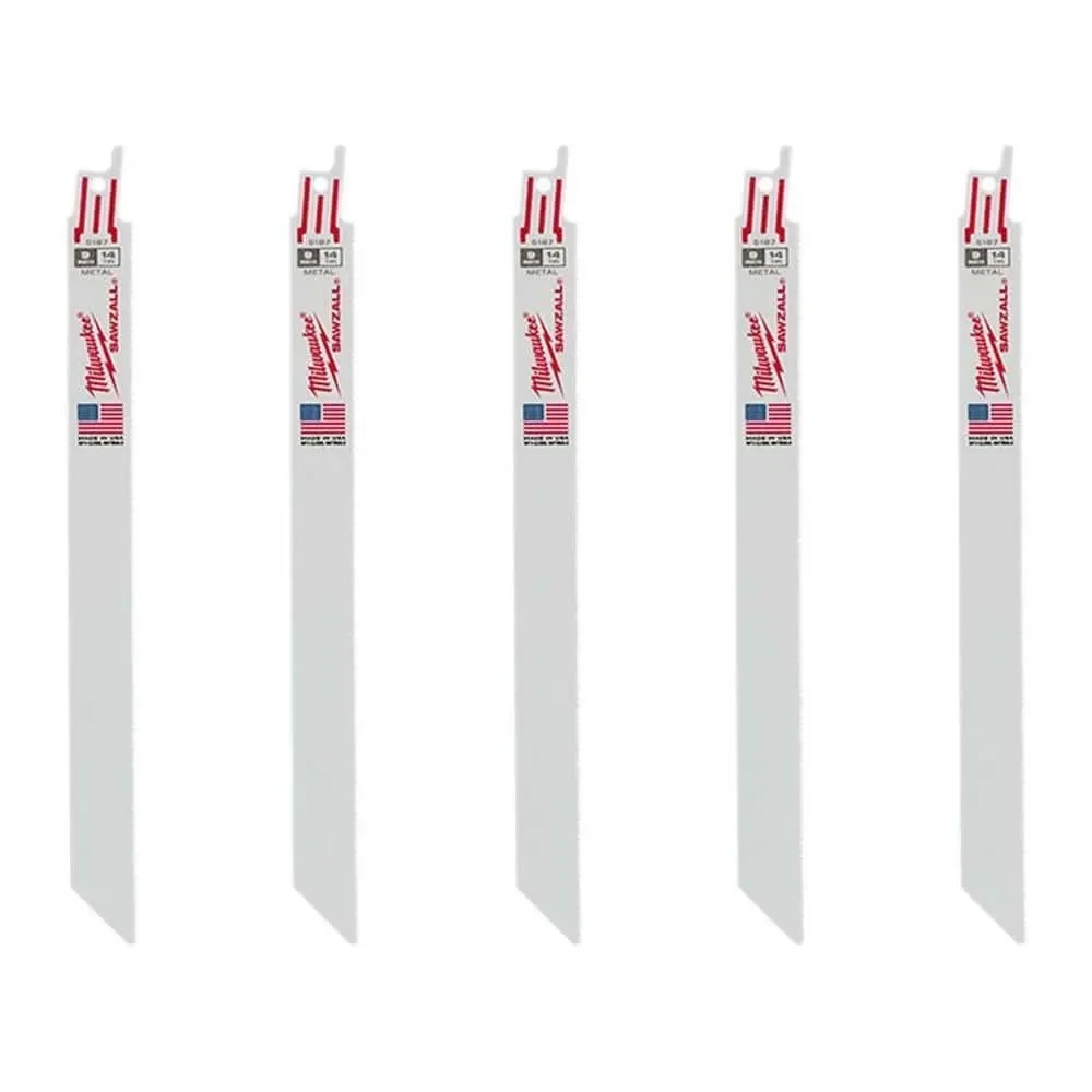 Milwaukee 48-00-5187 Super SawzAll Metal Cutting Blades, 9&quot;-14TPI, 5Pk