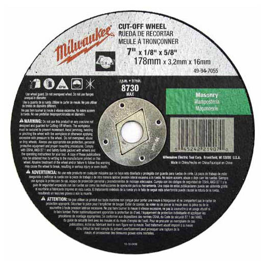 Milwaukee Masonry Cut-off Disc, 7&quot;X1/8&quot;X5/8&quot;