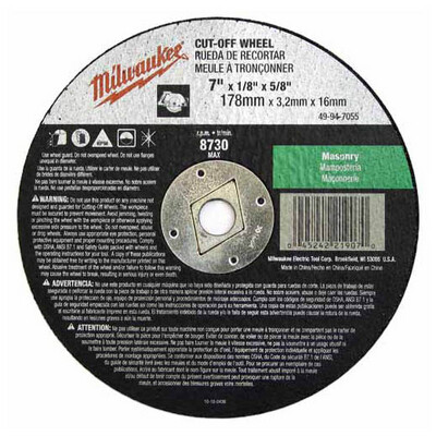 Milwaukee Masonry Cut-off Disc, 7&quot;X1/8&quot;X5/8&quot;