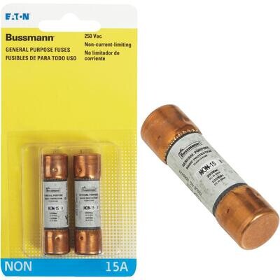 Bussman BP/NON-15 Non-Delay Cartridge Fuse, 15A 2pk