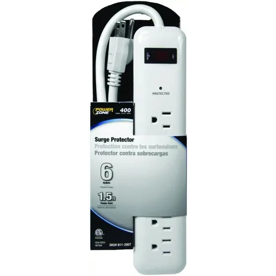 PowerZone OR802013 White Surge Protector Strip, 6-Outlet