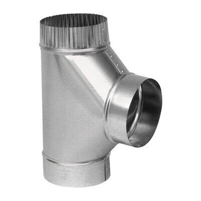 SS Stove Pipe Tee, 6&quot; Crimp X Straight X Crimp Snout