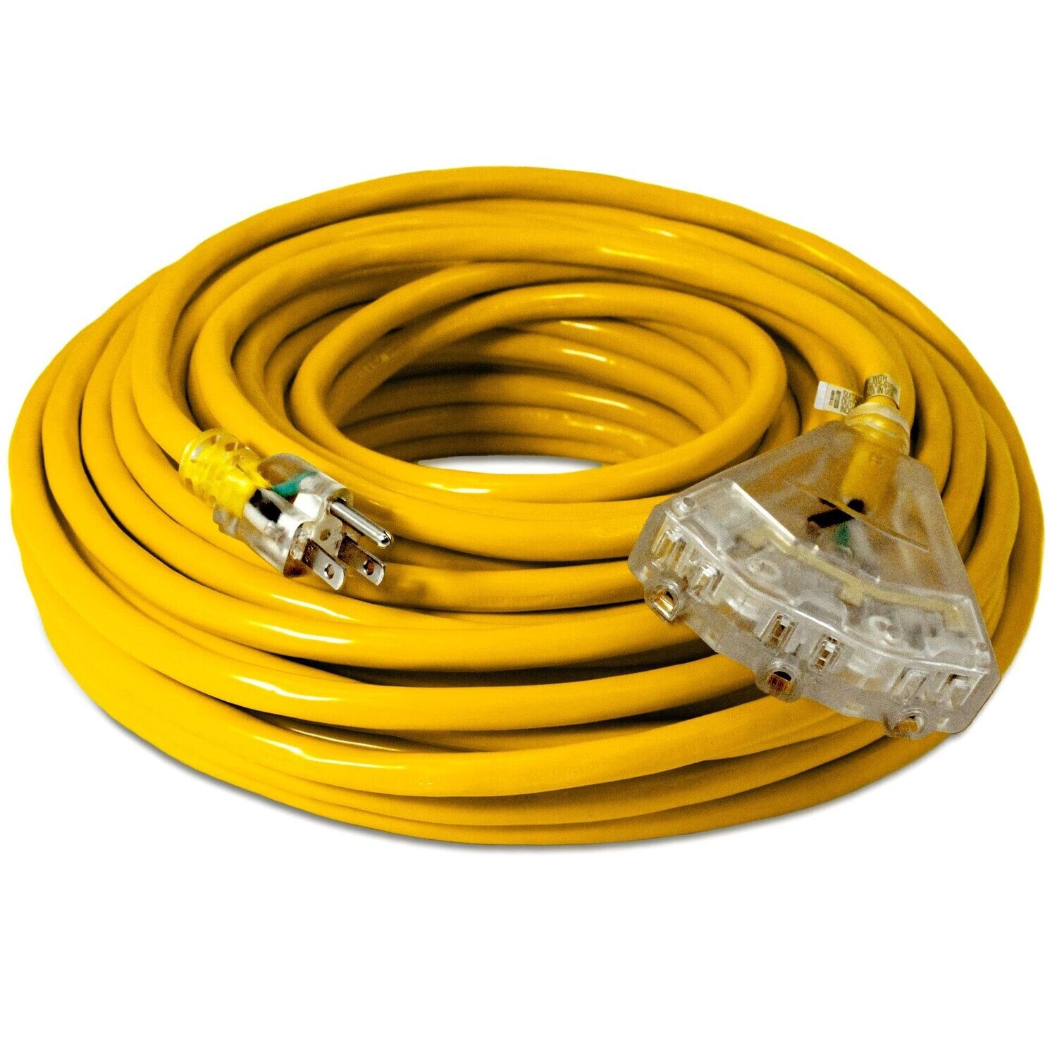 Yellow Pro-Style Extension Cord, 12/3X100Ft  w/Tri-Tap