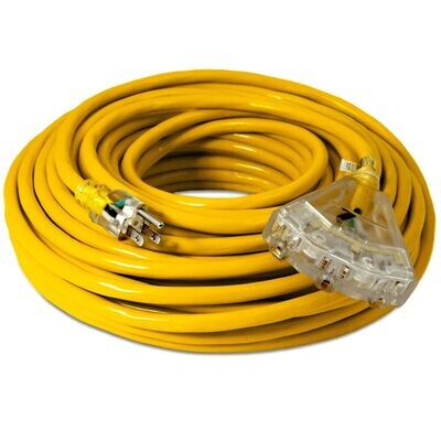 Yellow Pro-Style Extension Cord, 12/3X100Ft  w/Tri-Tap