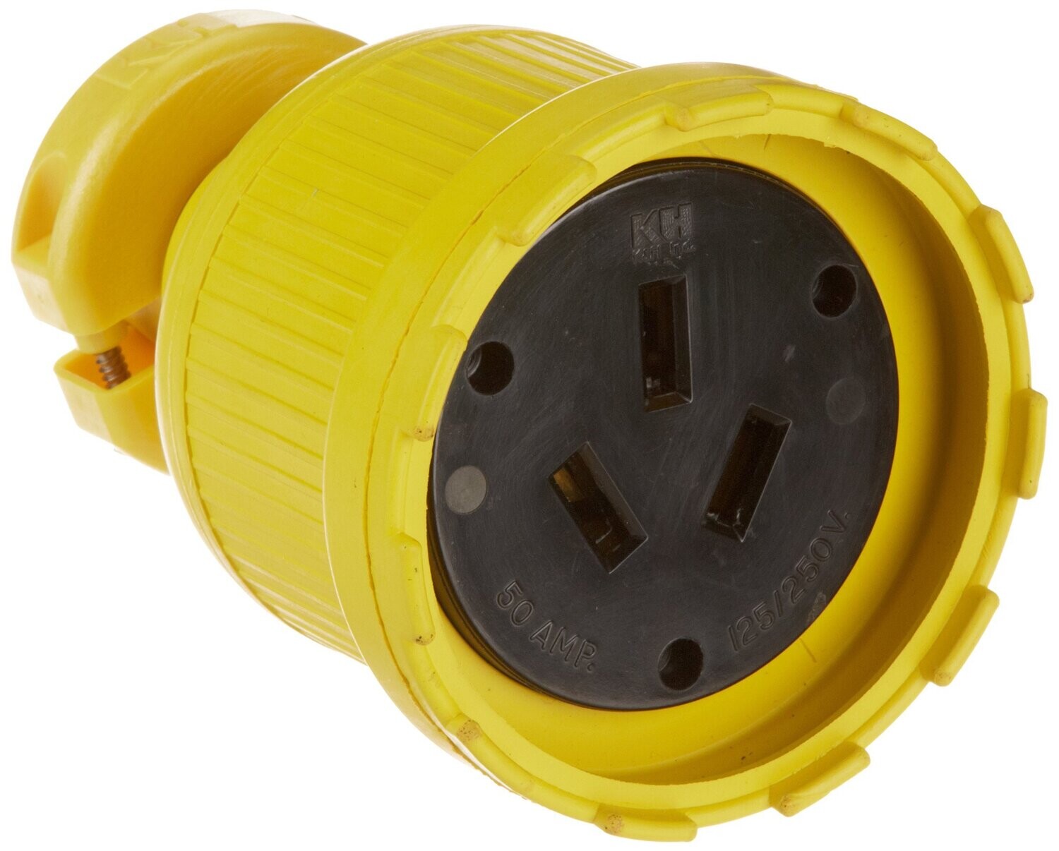 NEMA 10-50C Yellow Rubber Flip Seal Connector w/3-Angled Blades, 50A (Silo Unloader)