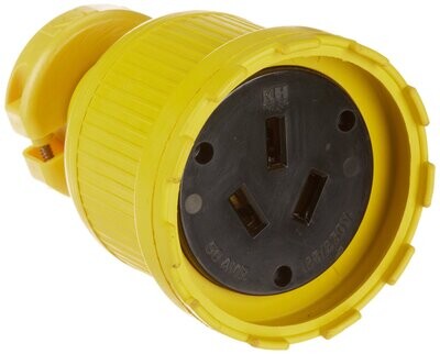 NEMA 10-50C Yellow Rubber Flip Seal Connector w/3-Angled Blades, 50A (Silo Unloader)