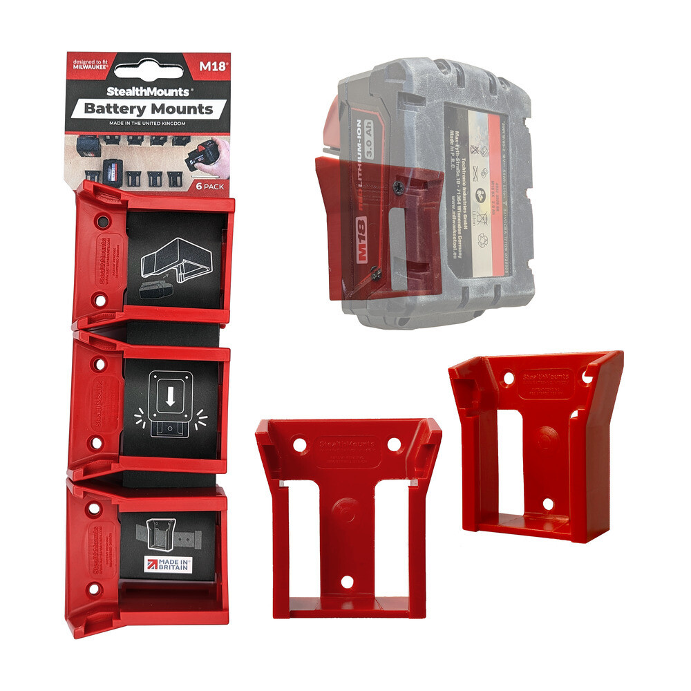 StealthMounts Battery Mounts for Milwaukee M18 Batteries, 6Pk