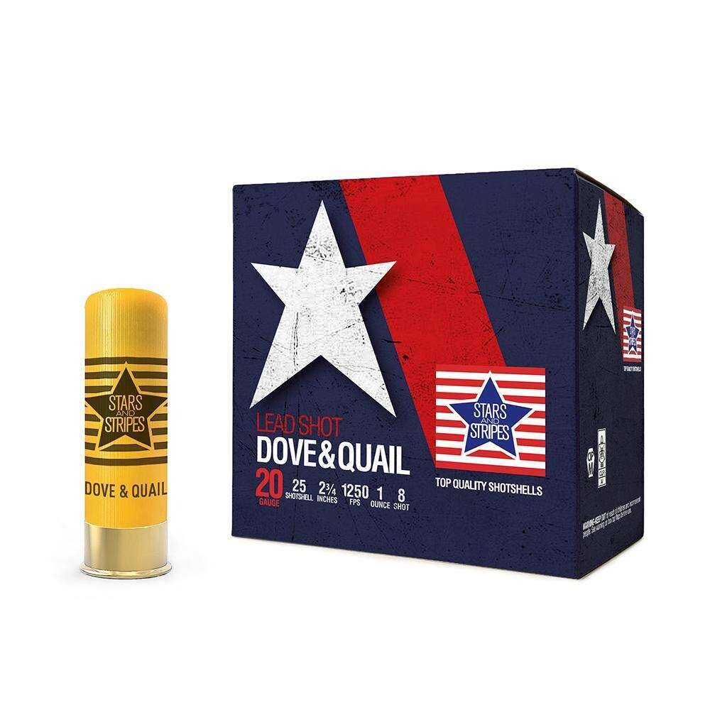 PPU Stars &amp; Stripes 20Ga Dove &amp; Quail Load, 2-3/4&quot;  8-Shot Ammo, 25Ct