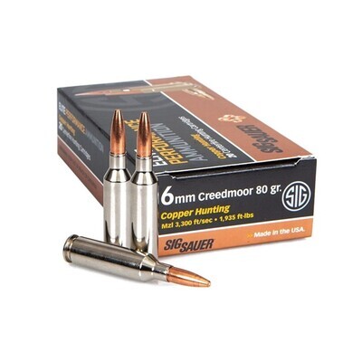 Sig Sauer Elite Hunting Rifle Ammunition 6mm Creedmoor 80 gr Solid Copper 3300 fps 20/ct