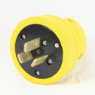 NEMA 10-50P Yellow Rubber Flip Seal Plug w/3-Angled Blades, 50A (Silo Unloader)