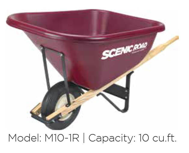 Scenic Road Wheelbarrow 10CF 36&quot;Wide, Single Wheel