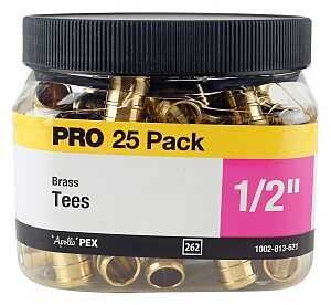 Apollo APXT1225PK Brass Pex Tee, 1/2&quot; 25Pk