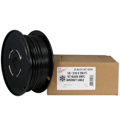 Black Vinyl Coated HDG 7X19 Cable, UV-Resist. 1/8&quot;X250Ft