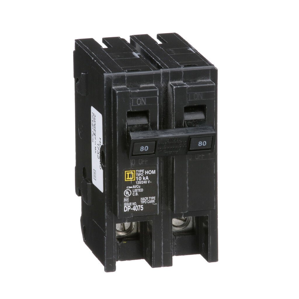Square D HOM280 Homeline Mini Circuit Breaker, 80A, 120/240VAC, 2-Pole