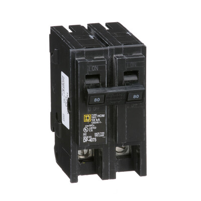 Square D HOM280 Homeline Mini Circuit Breaker, 80A, 120/240VAC, 2-Pole
