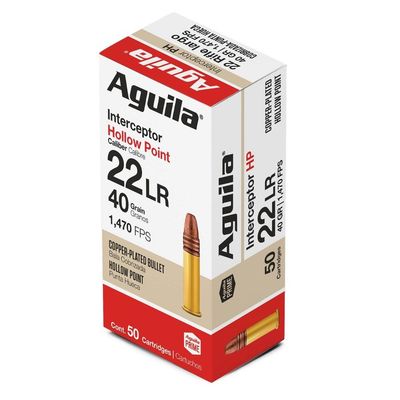 Aguila Interceptor .22 Long Rifle Ammo, 40G HP, 1470FPS 50Bx