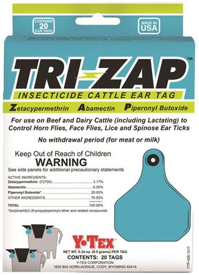 Y-Tex 1625000 Tri-Zap Insectacide Ear Tags, 20Pk