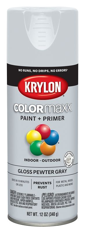 Krylon K05531007 Gloss Pewter Gray Spray Paint, 12oz