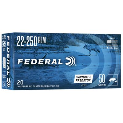 Federal Varmint &amp; Predator  .22-250 JHP Ammo, 50Gr, 3850FPS,  20Pk