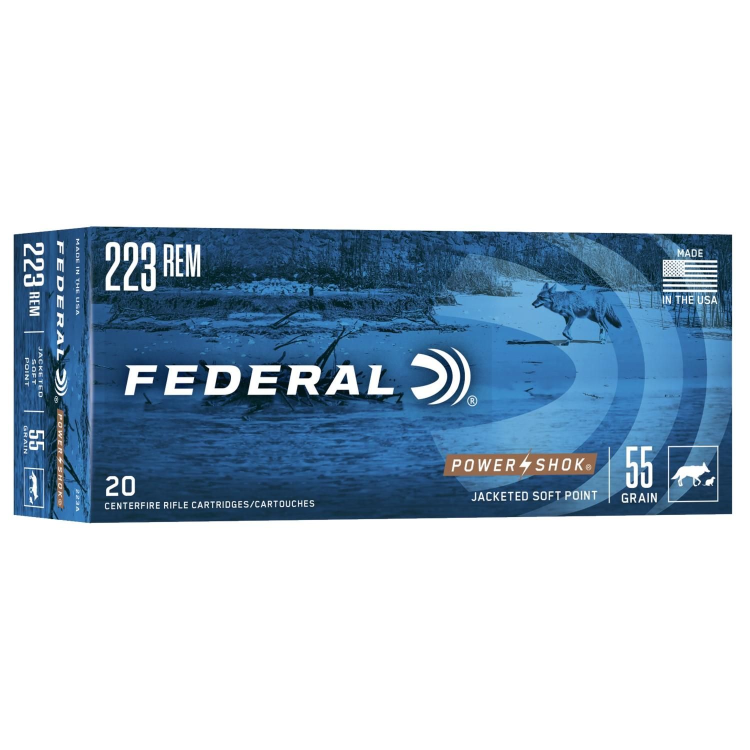 Federal Power-Shok .223Rem 55G SP Ammo, 3240 fps 20Ct