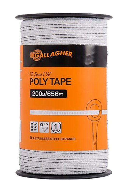 Gallagher G62304 White Polytape w/Stainless Steel Conductor, 1/2&quot;X656Ft
