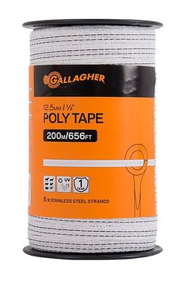 Gallagher G62304 White Polytape w/Stainless Steel Conductor, 1/2&quot;X656Ft