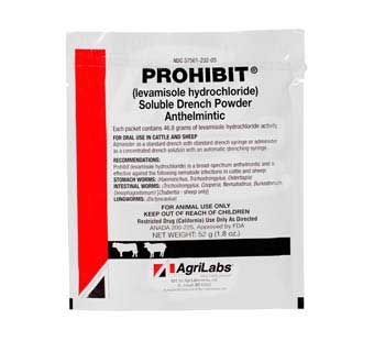 Prohibit (Levamisole) Soluble Cattle &amp; Sheep Wormer,  1.8Oz