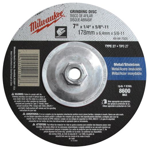 Milwaukee Hi-Speed Metal Grinding Disc, 9&quot;X1/4&quot;X5/8-11&quot;