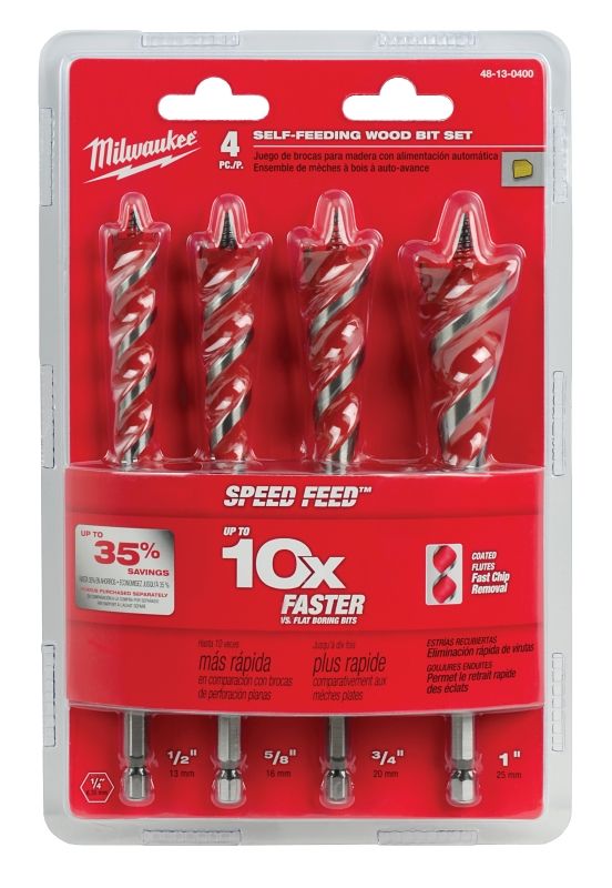 Milwaukee 48-13-0400 Self-Feed Wood Drill Bit Set, 4-Pc