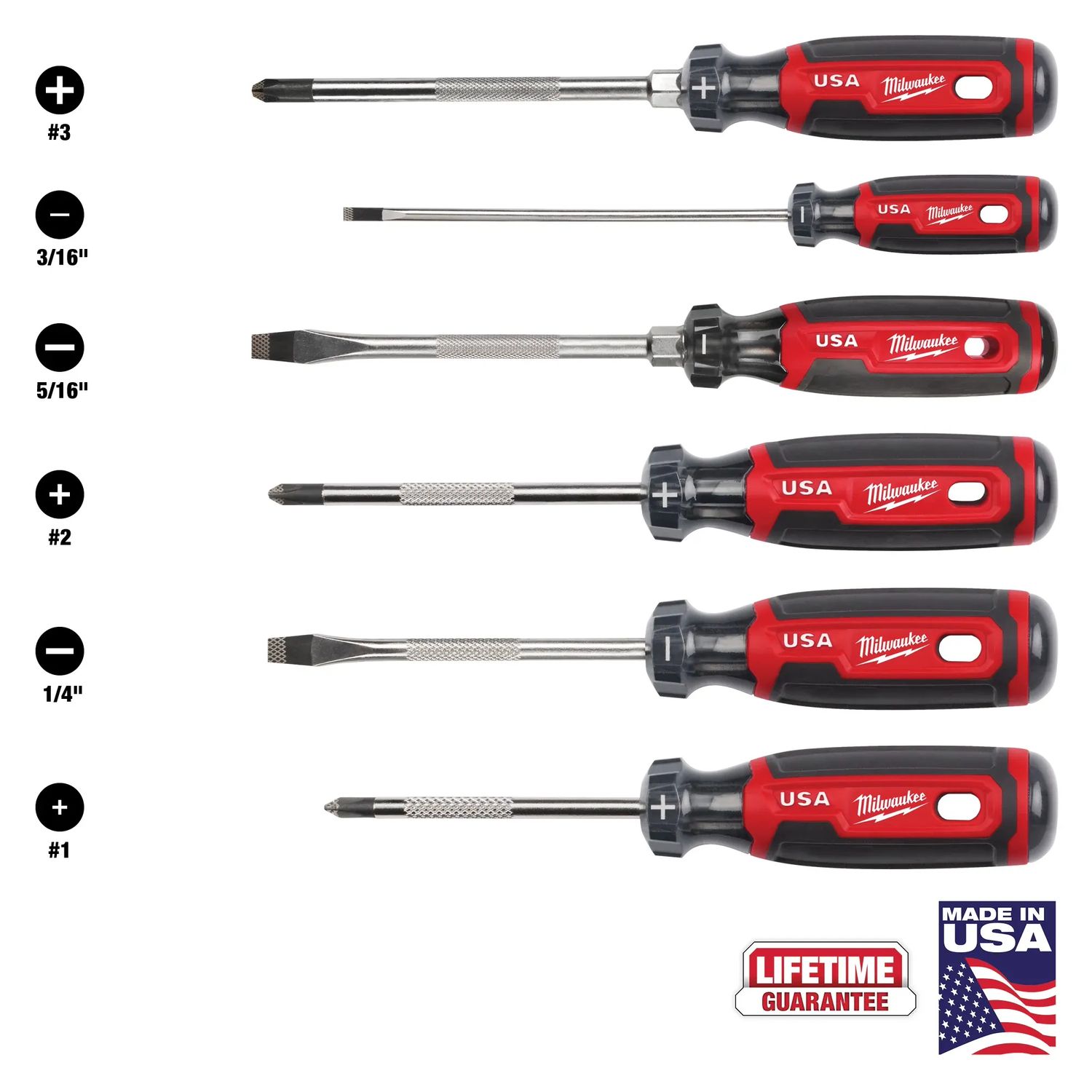 Milwaukee USA Cushion Grip 6Pc ScrewDriver Set