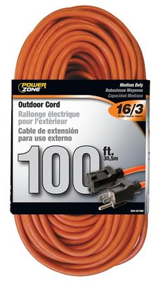 PowerZone OR501635 Orange Extension Cord, 16/3X100Ft
