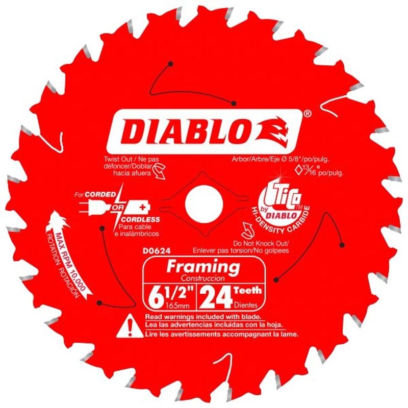 Diablo D0624A Circular Saw Framing Blade, 6-1/2&quot; 24T