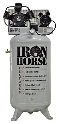 Iron Horse IHD7180V1 Air Compressor, 80Gal. 5HP