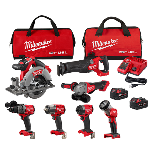 Milwaukee M18 Fuel 7 Piece Hammer Drill/Impact Driver/Circular Saw/Sawzall/Flashlight Kit