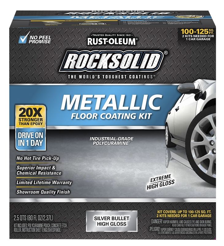 Rustoleum RockSolid 286893 Hi-Gloss Silver Bullet Garage Floor Coating Kit
